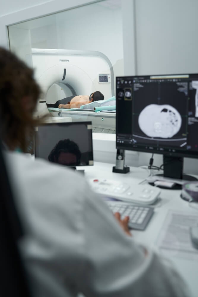 The patient completes the imaging with the CT scanner at Pulse Cardiology Center